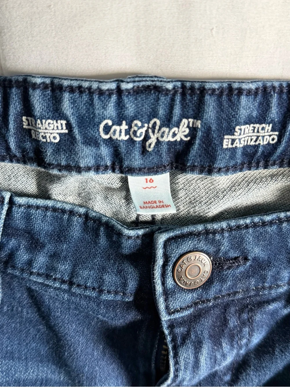Cat & Jack Boys Dark Blue Straight-Leg Stretch Jeans - 16